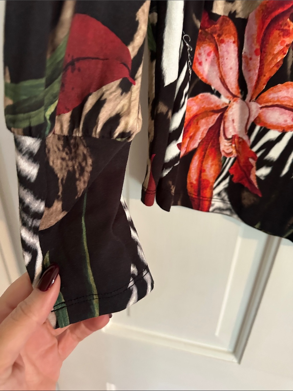 Chico's Black Top with Red Floral & Animal Prints - Picture 4 of 6